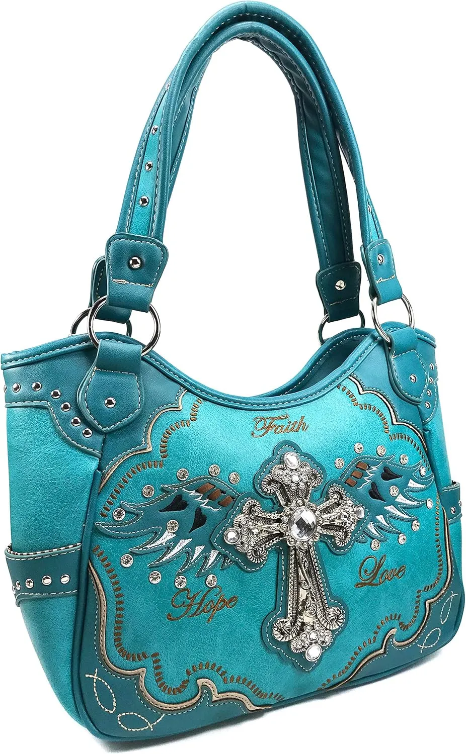 Zelris Faith Love Hope Cross Angel Wing Women Conceal Carry Women Tote Purse Set