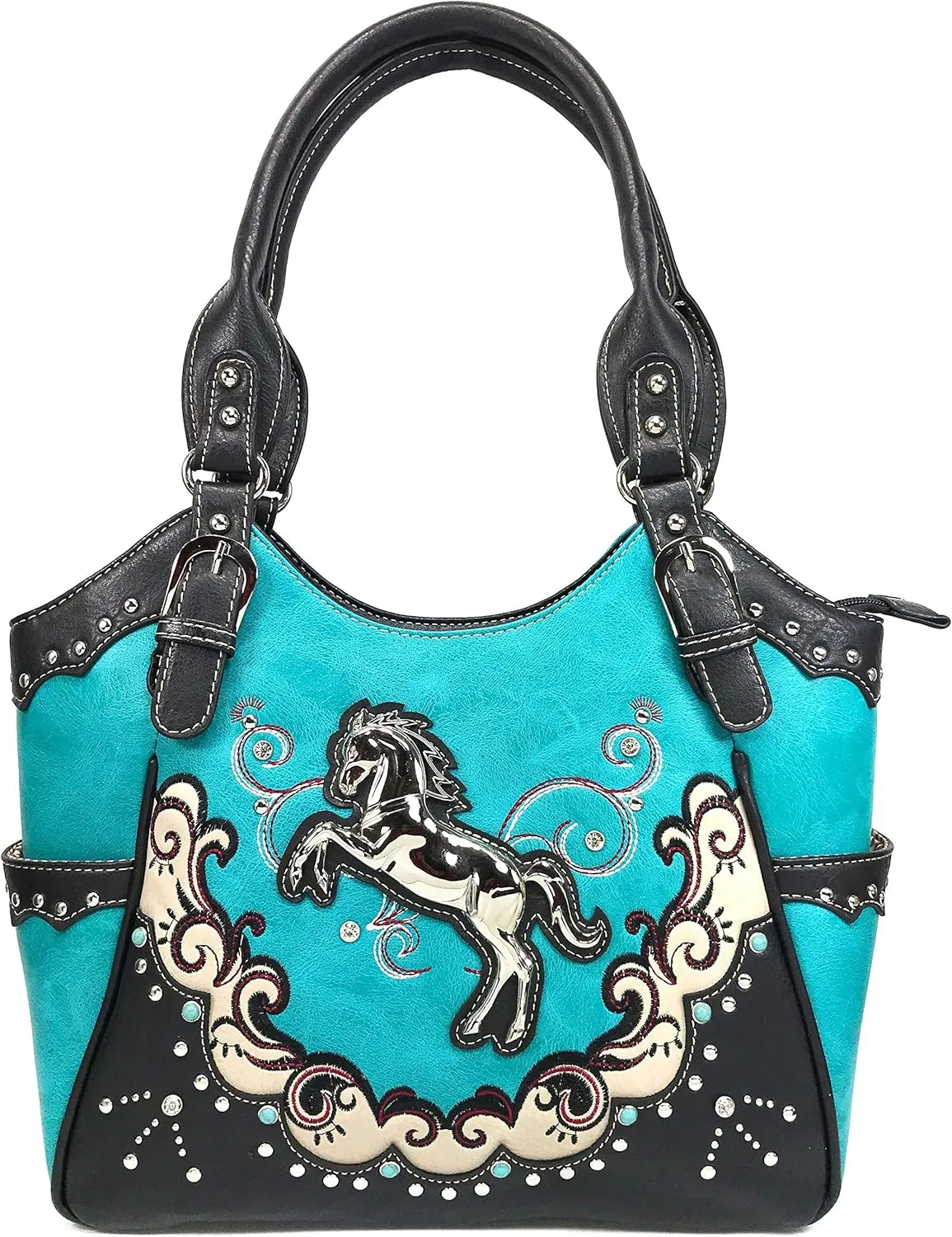 Zelris Western Mustang Horse Turquoise Conceal Carry Women Tote Purse Wallet Set