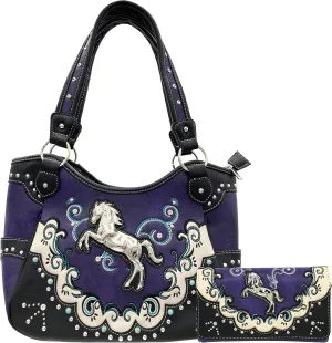 Zelris Western Mustang Horse Turquoise Conceal Carry Women Tote Purse Wallet Set