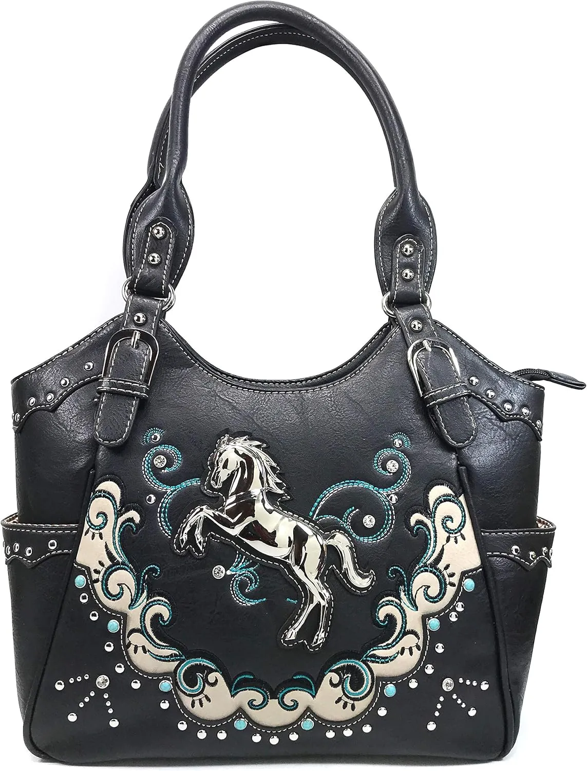 Zelris Western Mustang Horse Turquoise Conceal Carry Women Tote Purse Wallet Set