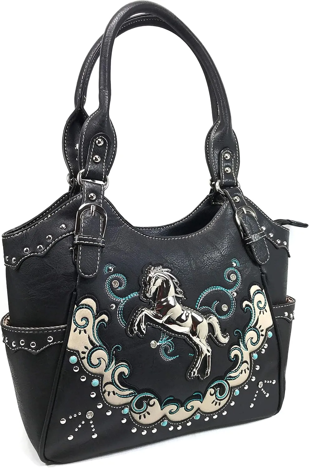 Zelris Western Mustang Horse Turquoise Conceal Carry Women Tote Purse Wallet Set
