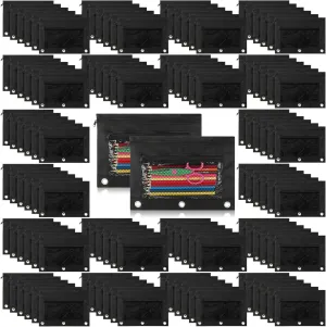 Zhehao 150 Pieces Zipper Binder Pencil Pouches 3 Ring Binder Zipper Pouches Case with Window Ring Pencil Bags Case or Office School Students Supplies(2 Zipper,Full Black)