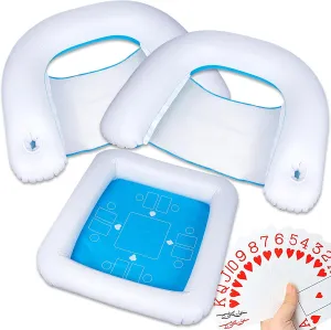 Zone Tech Inflatable Game Table and Chairs with Waterproof Playing Cards, Floating Table for Pool for Adults, Family, Party, Beach Game Station Set Blue/White