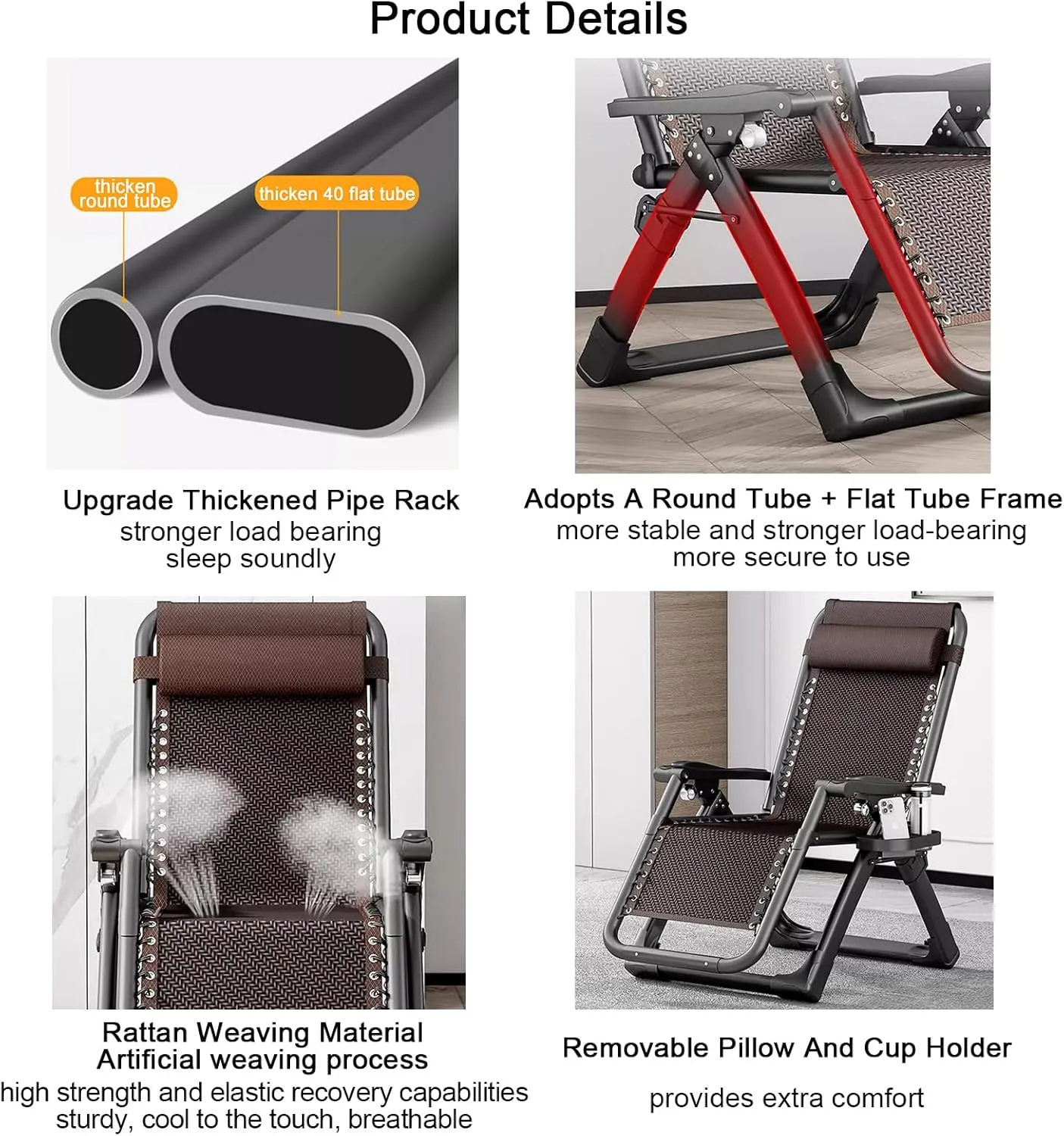 ZTGL I, Reclining Camping Chair for Patio, Folding Camping Cot for Adults, Folding Lounge Chair with Headrest, Portable Sunbathing Lounge Chairs, Folding Cot