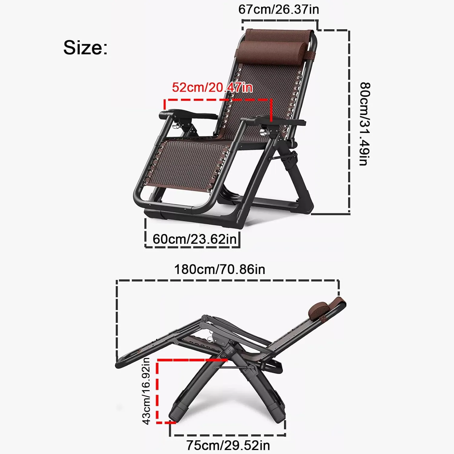 ZTGL I, Reclining Camping Chair for Patio, Folding Camping Cot for Adults, Folding Lounge Chair with Headrest, Portable Sunbathing Lounge Chairs, Folding Cot