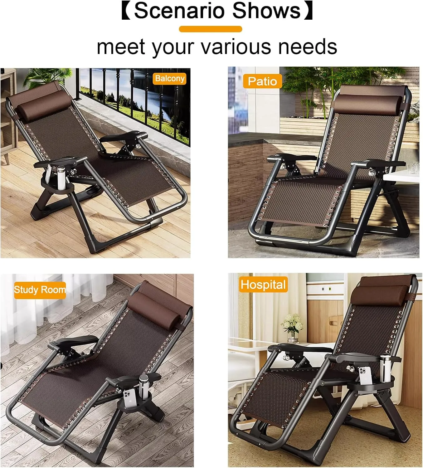 ZTGL I, Reclining Camping Chair for Patio, Folding Camping Cot for Adults, Folding Lounge Chair with Headrest, Portable Sunbathing Lounge Chairs, Folding Cot
