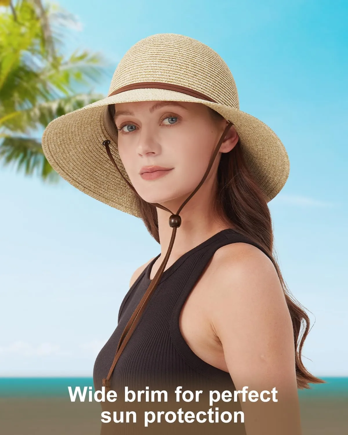 Zylioo 2XL/XL/L/M/S Womens Straw Hat,Wide Brim Sun Protection Beach Hats,UPF 50  Floppy Summer Hat for Small Heads
