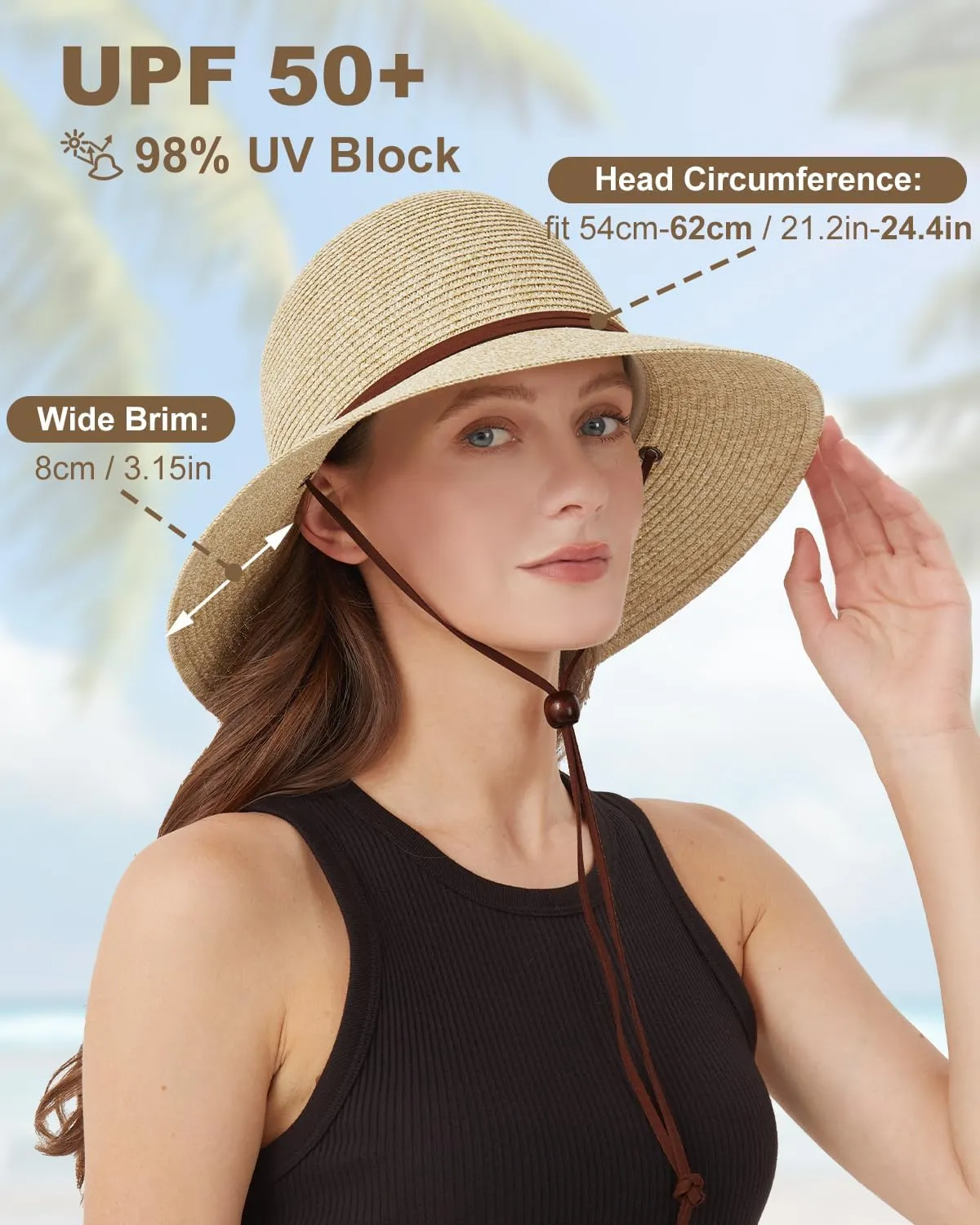 Zylioo 2XL/XL/L/M/S Womens Straw Hat,Wide Brim Sun Protection Beach Hats,UPF 50  Floppy Summer Hat for Small Heads