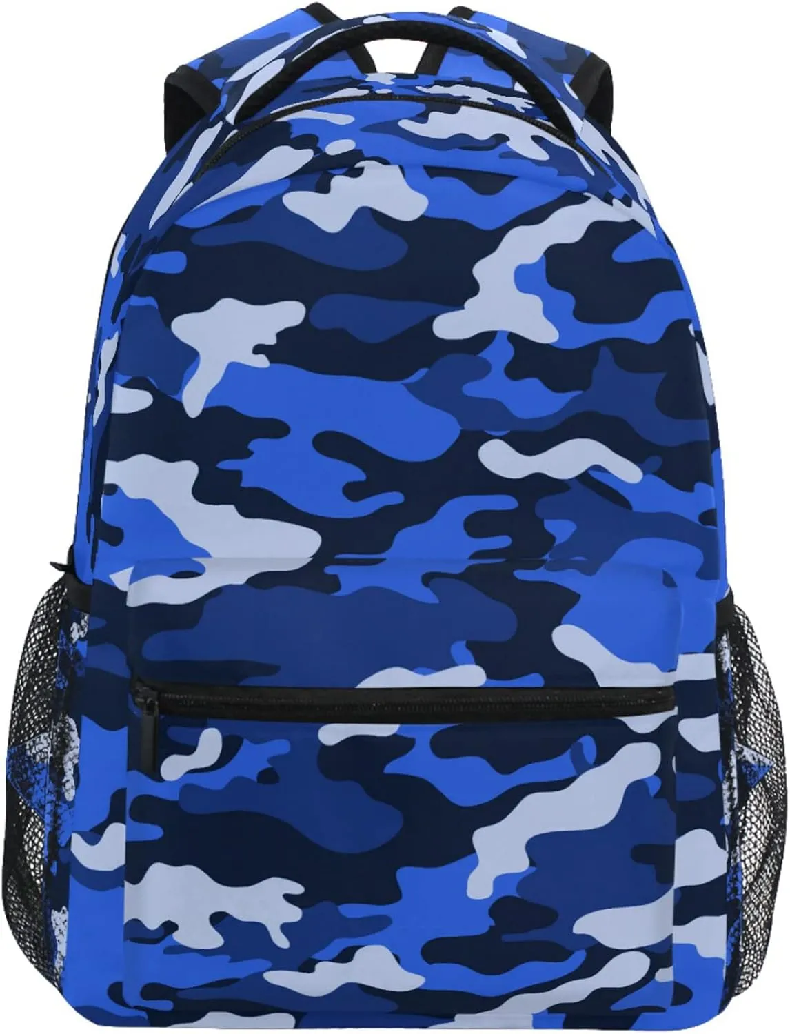 ZZKKO Camo Camouflage Blue School Backpacks Book Bag for Boys Girls Travel Hiking Camping Daypack Work Laptop Backpack