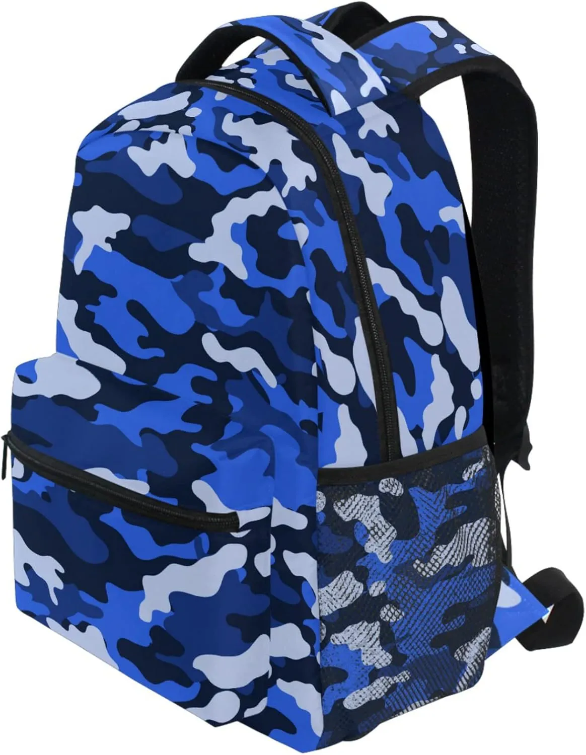 ZZKKO Camo Camouflage Blue School Backpacks Book Bag for Boys Girls Travel Hiking Camping Daypack Work Laptop Backpack
