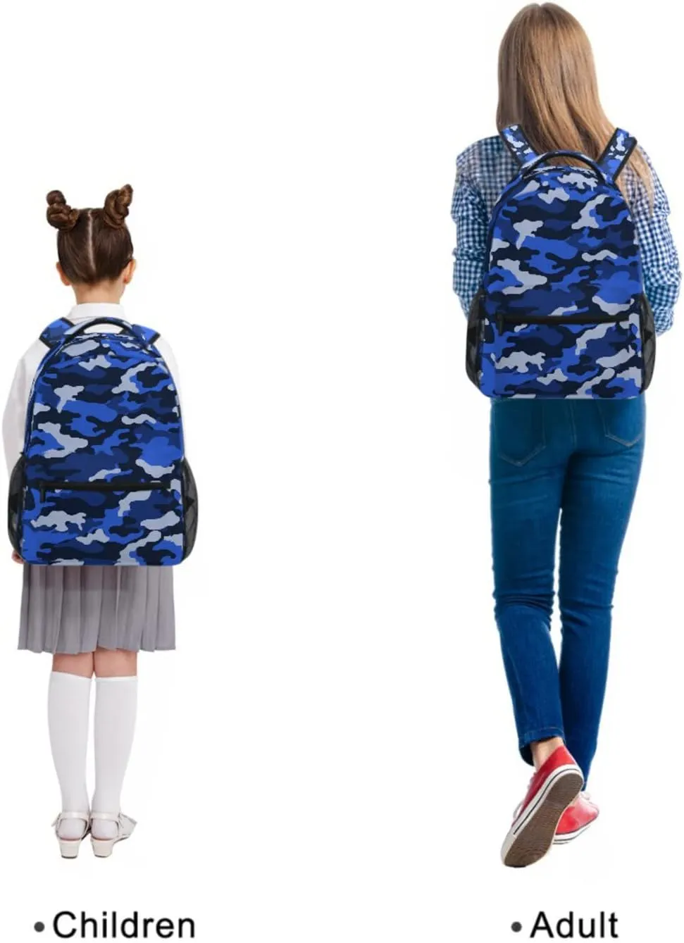 ZZKKO Camo Camouflage Blue School Backpacks Book Bag for Boys Girls Travel Hiking Camping Daypack Work Laptop Backpack